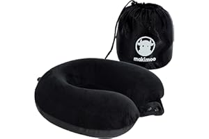 Makimoo Travel Neck Pillow, Top Memory Foam Pillow for Head Support, Ideal for Airplanes, Cars, and Home Recliners, Adjustable and Soft (Black)