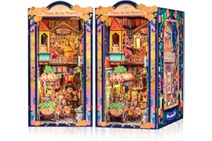 Cutefun DIY Book Nook Kits for Adults Mexican Art and Culture, Decorative Bookends for Bookshelf with LED Light & Dust Cover,