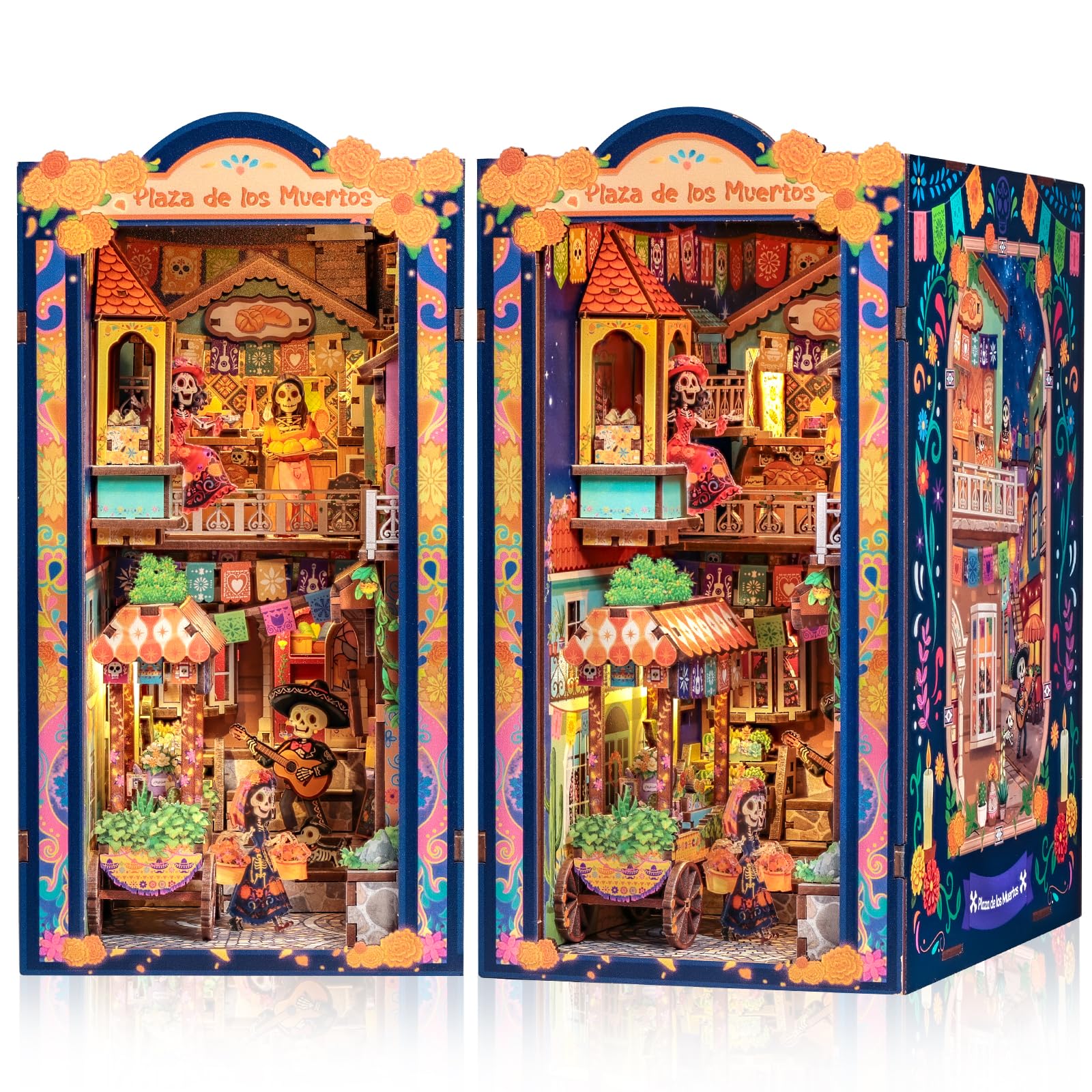 Cutefun Book Nook Kit for Adults - DIY Miniature House Bookshelf Diorama Model Kit Adult Craft Decorative Bookends 3D Wooden Puzzles Gift for Book Lovers Readers Book Worms (Plaza de Los Muertos) — image 1