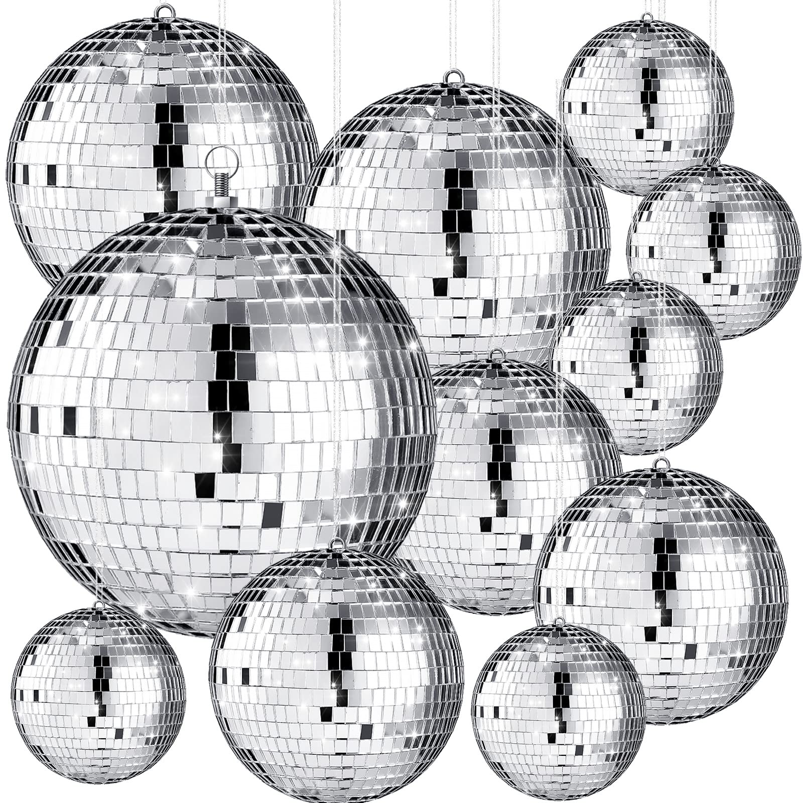 Libima 12 Pack Large Disco Ball Bulk Silver Hanging Mirror Ball ...