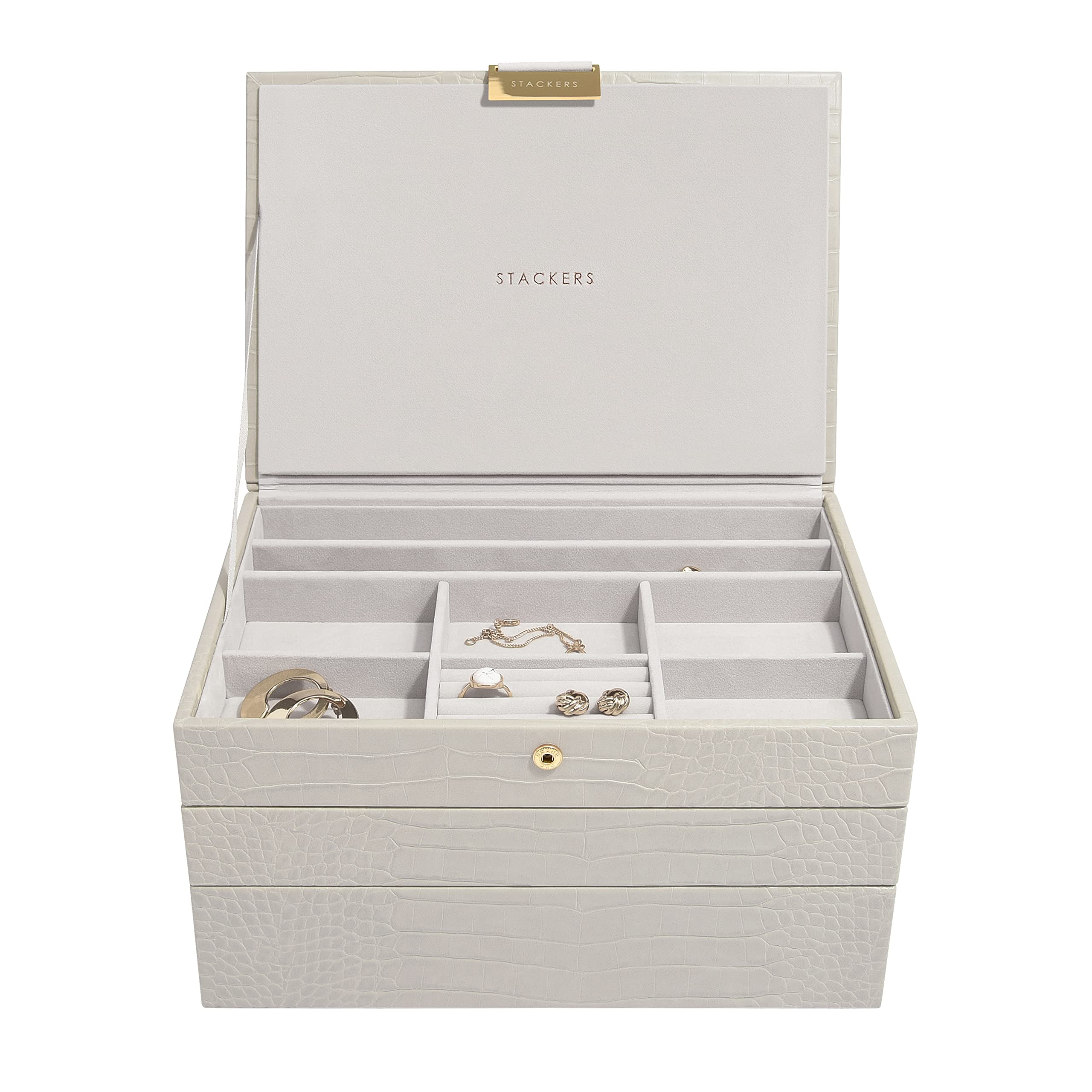 Stackers Putty Croc Textured Classic Medium Jewellery Box, Set of 3