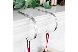 LUBOT Set of 2 Metal Christmas Stocking Holder Hooks Fireplace Hanger with Non-Skid Design Silver