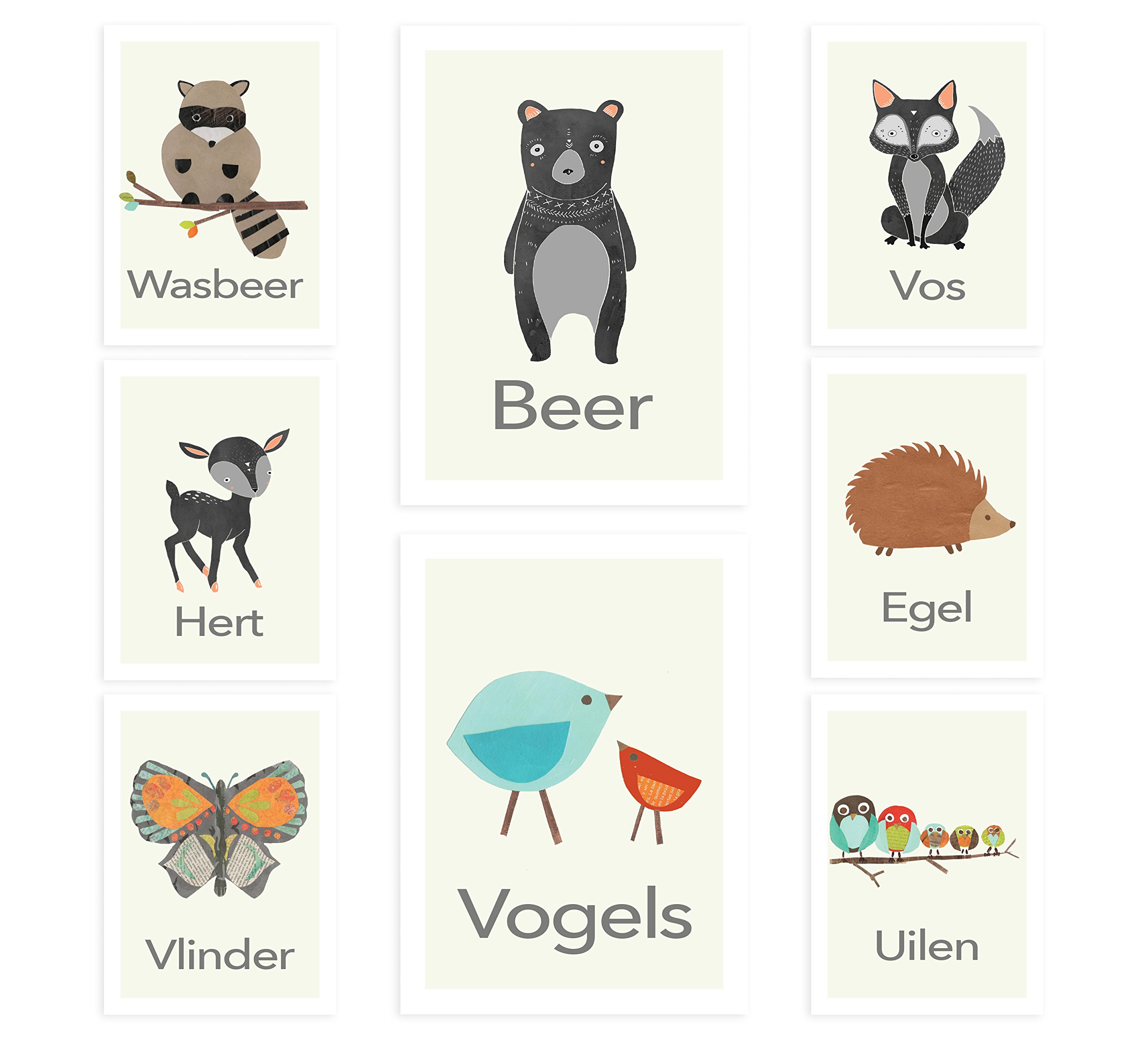 Children Inspire Design Farm Nursery Art in Dutch - Vintage Farm Animals - Set of Eight 5x7 Inches Wall Cards, Nursery Decor, Playroom Décor