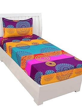 BSB Trendz Aura 3D Print Microfiber Wrinkle, Fade Resistant, Easy Elastic Fitting Single Size Soft 1-Piece Bed Sheet Set, Fitted Sheet with 1 Pillow Cases-Green & Yellow