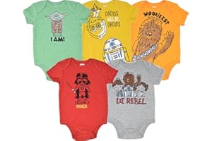 STAR WARS Chewbacca C-3PO R2-D2 Darth Vader Yoda 5 Pack Short Sleeve Bodysuits Newborn to Infant