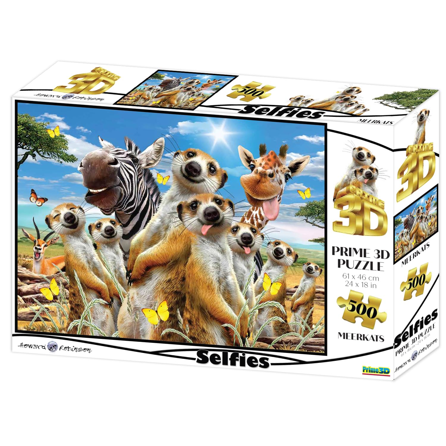 PRIME 3D Howard Robinson Meerkat Selfie 3D Lenticular Jigsaw Puzzle, 61 cm x 46 cm, 500 pcs, Games & Puzzles, Ages 3+