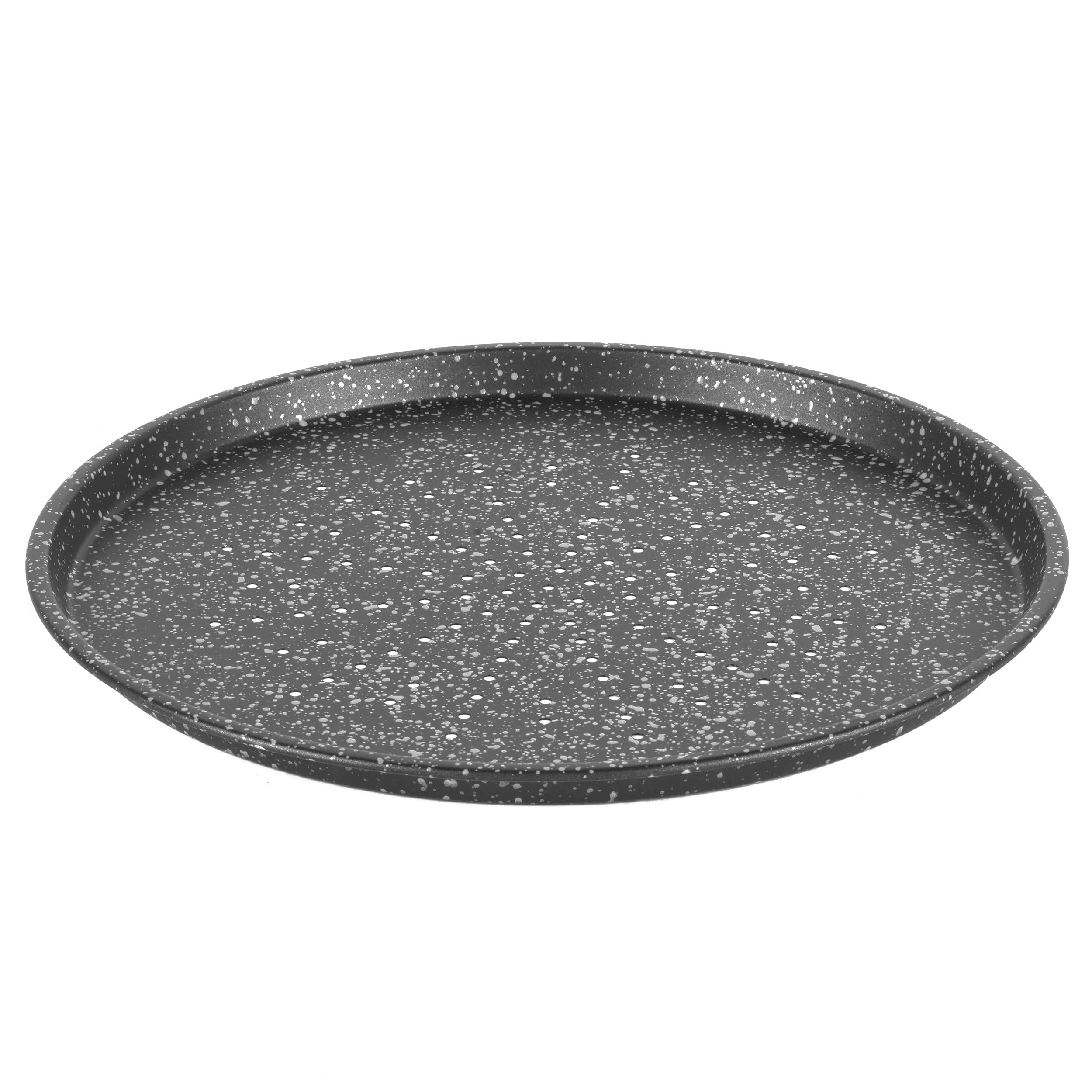 Salter Megastone Pizza Pan – 29 cm Non-Stick Perforated Crisper Tray, Large Oven Baking Tin for Pizzas, 12-Inch Round Durable Chip Tray, PFOA-Free, Oven Safe Up to 220°C, Strong Carbon Steel