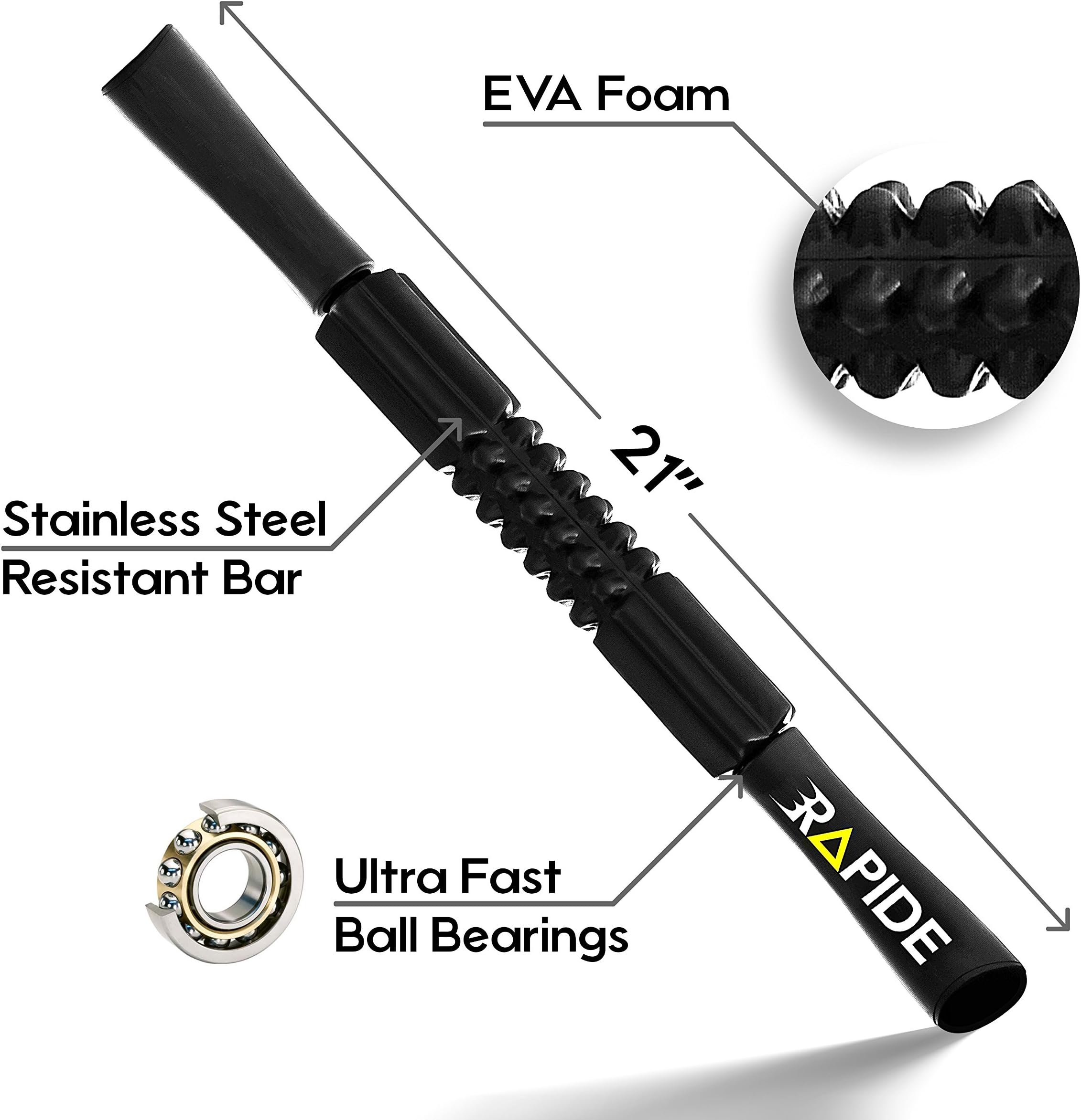 Rapide Massage Stick - 21 inches Very Smooth and Fast Massage - Muscle Roller Stick - Therapeutic Body Massage Stick