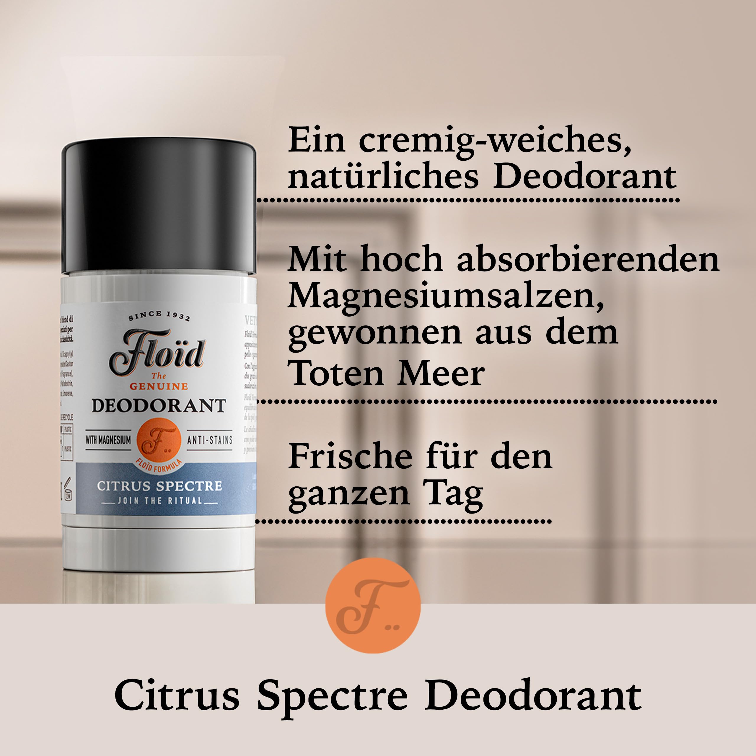 Floid Citrus Spectre Deodorant (75 ml), Deo für Herren mit Magnesiumsalzen für hohe Absorptionsfähigkeit und lang anhaltende Frische, Körperpflege mit Anti-Flecken-Formel 3