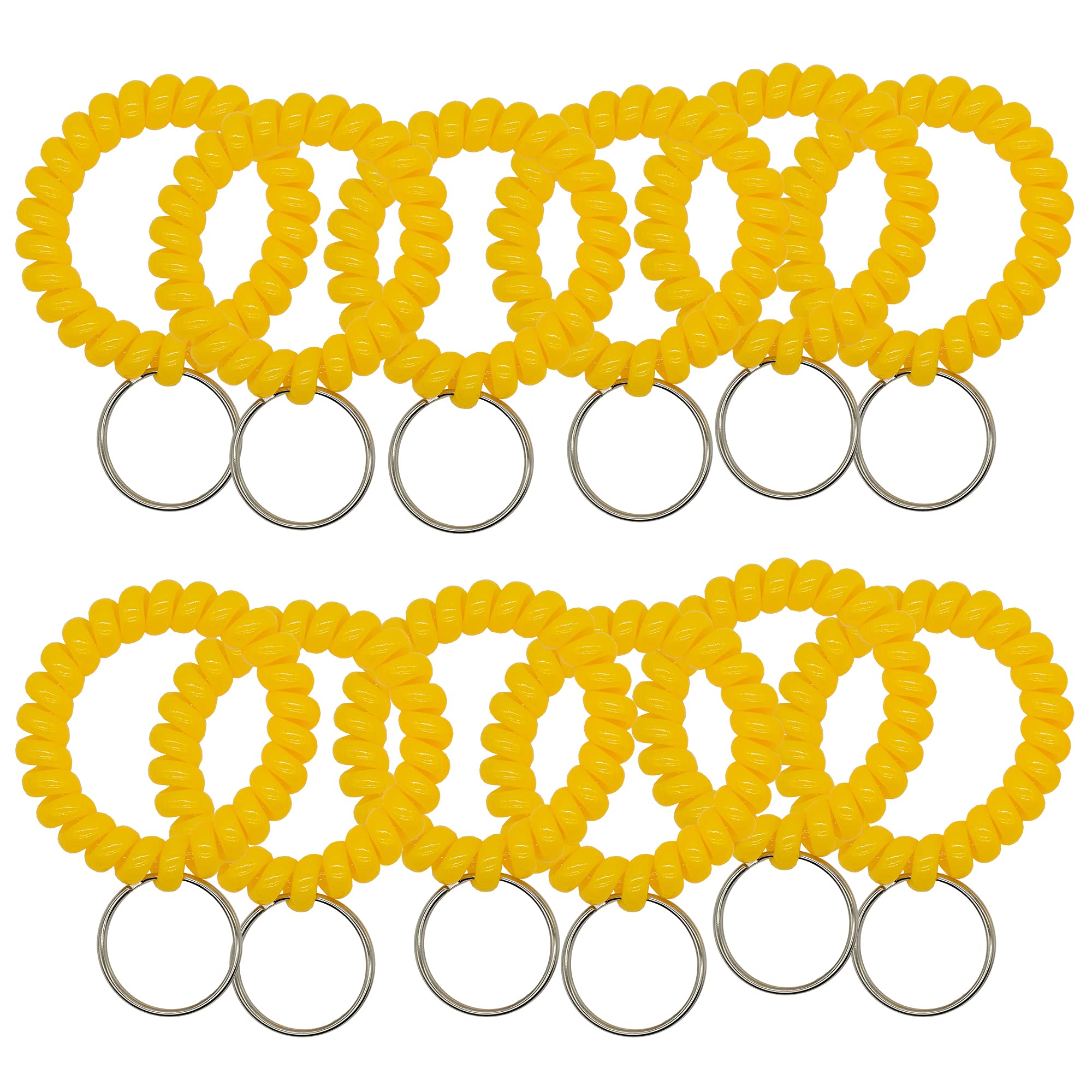 50 pcs Stretchable Key Ring Band Keychain Spriral Wrist Coil Keychain Black for Number Tag Key Tag (Yellow)