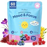 Daitea Saffron Gummies for Kids 4+, Sugar Free Kids Mood Gummies with Saffron Extract, Passion Flower, GABA &amp; St Johns Wort, Support Mood, Calm &amp; Focus Gummy, Saffron Supplements, Vegan, 60 Counts