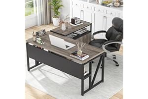 Tribesigns L Shaped Desk with Drawer Cabinet, 55" Executive Computer Desk and lateral File Cabinet, 2 Piece Home Office Furniture with Drawers for Hanging File, Doors with Locks (Gray, 55 inches)