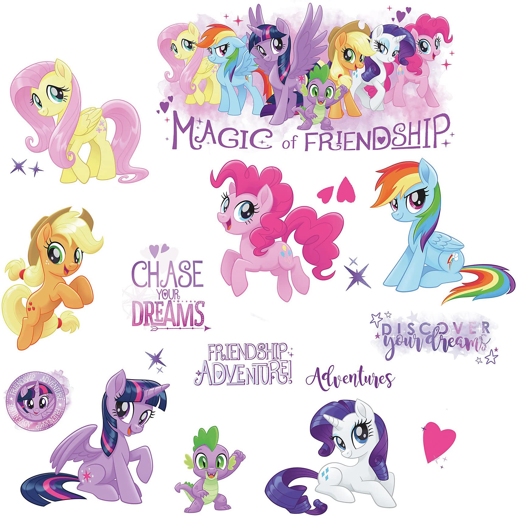 RoomMates RMK3551SCS My Little Pony The Movie Peel & Stick Wall Decals with Glitter, Multicolor, 8"