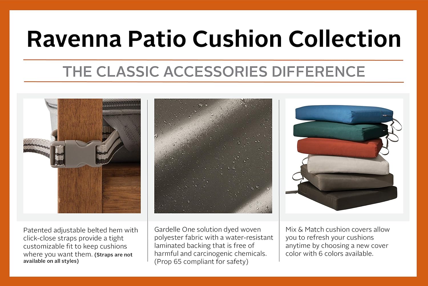 Classic Accessories Ravenna Water-Resistant 21 x 20 x 4 Inch Patio Back Cushion, Mushroom : Garden & Outdoor