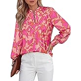 BTFBM Womens Tops Dressy Casual Spring 2026 Boho Floral V Neck Long Sleeve Half Button Down Shirt Work Business Blouses