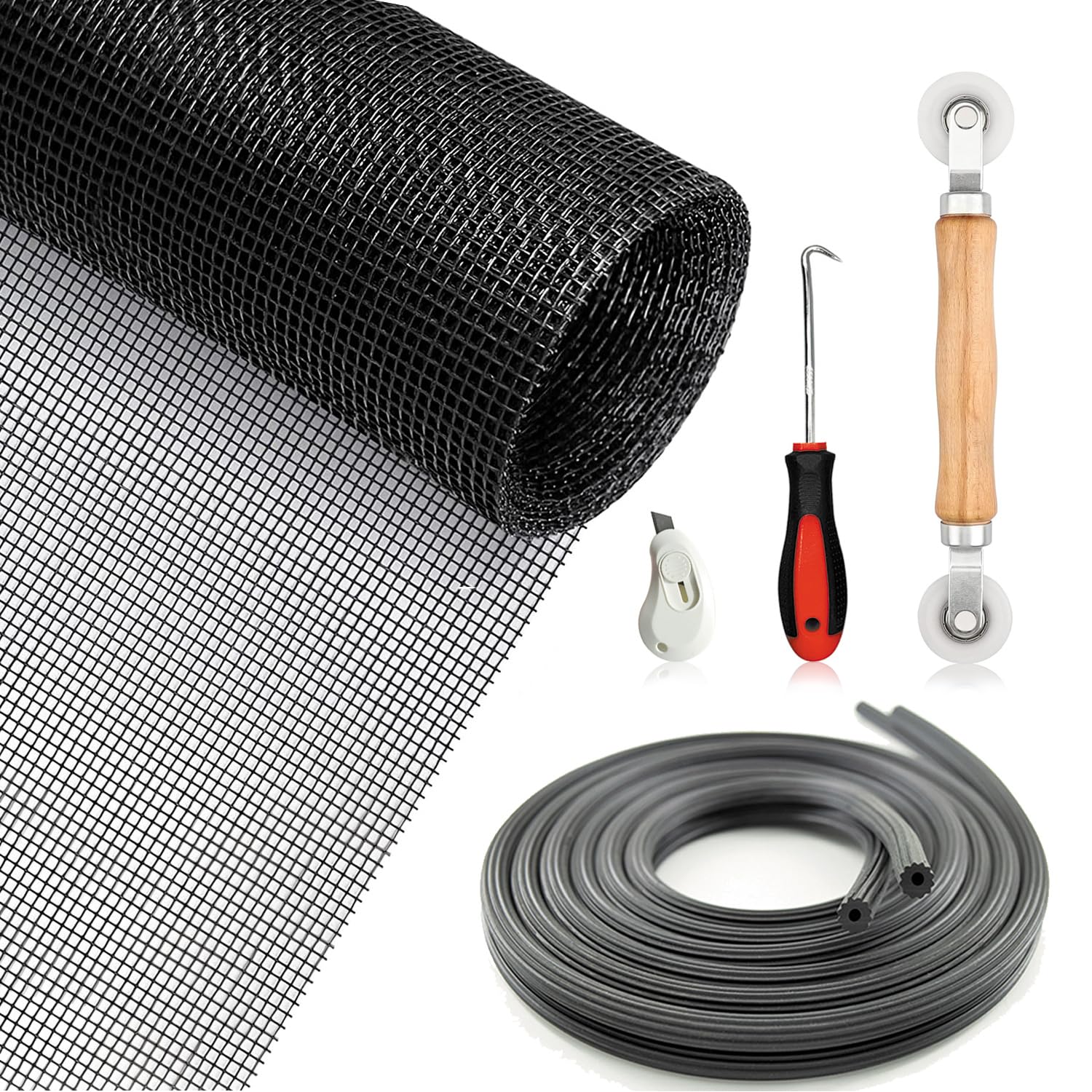 ACEBON Fly Screen Mesh, 120cm x 300cm Washable Insect Mesh, Mosquito Fine Insect Net for Windows Doors Patio Screen Replace (Single Pack with Tool Kit)