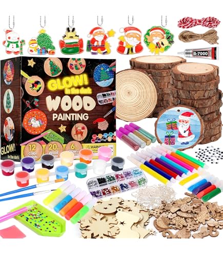 16 Pcs Wooden Painting Kit Glow in the Dark Arts and Crafts for Kids Ages 6-12 A 16 Pcs Wooden Painting Kit Glow in the Dark Arts and Crafts for Kids Ages 6-12 A