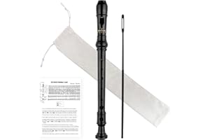 YONTY Soprano Recorder 8-Hole Instrument for Beginners Kids Students, Baroque Style C Key Flute with Cleaning Rod & acking Bag for Education & Entertainment - Black