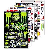 6 Sheets Motorcycle Stickers- Racing Brand Vinyl Stickers for Motocross Dirt Bike ATV Car Truck Helmet Skateboard Laptop -Waterproof &amp; UV Resistant Decals with [Monster] for Bike &amp; Gear Customization