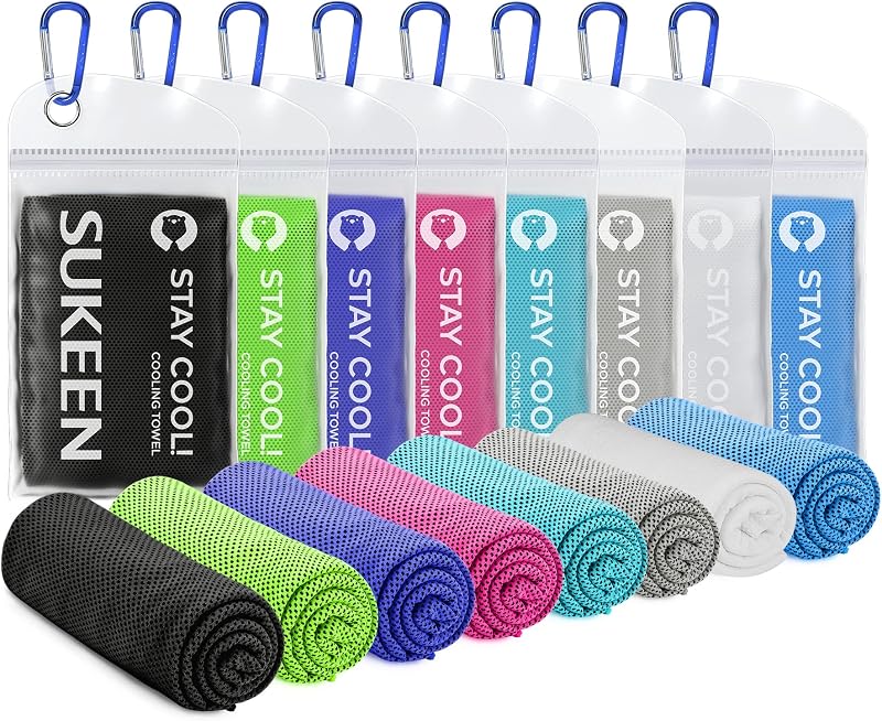 Sukeen 8 Pack Cooling Towel 40x12 Ice Towel Microfiber Yoga Gym Sports