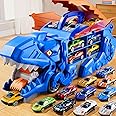 Dinosaur Planet Toddler Truck Toys for 3 4 5 6 Years Old Boys, Cars Track Set Dinosaur Transporter Truck with 10 Die-Cast Car Toys, Transforms into Dino with Wings and Handle for Kids