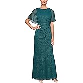 S.L. Fashions Womens Glitter Mesh Stretch Dress W/Shoulder Embellishment Formal Long Gown, (Petite and Regular Sizes)