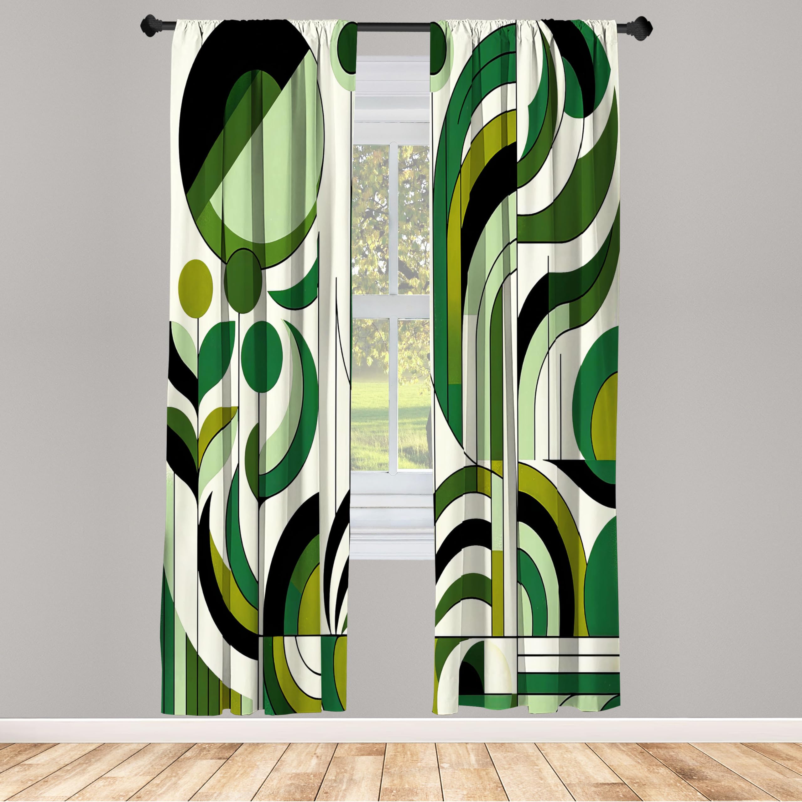 ABAKUHAUS Mid Century Modern Window Curtains, Leafy Atmosphere Abstract Designed Roundy Branches Swirls Boho, Lightweight Decorative 2-Panel Set & Rod Pocket, 150x175 cm, Pale Green Dark Grey