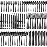 Pleafind 72Pcs Black Silverware Sets for 12 - Dishwasher Safe, Flatware Set with Steak Knives, Stainless Steel Cutlery Set, Include Forks Spoons and Knives Set, Utensil Sets for Home Restaurant