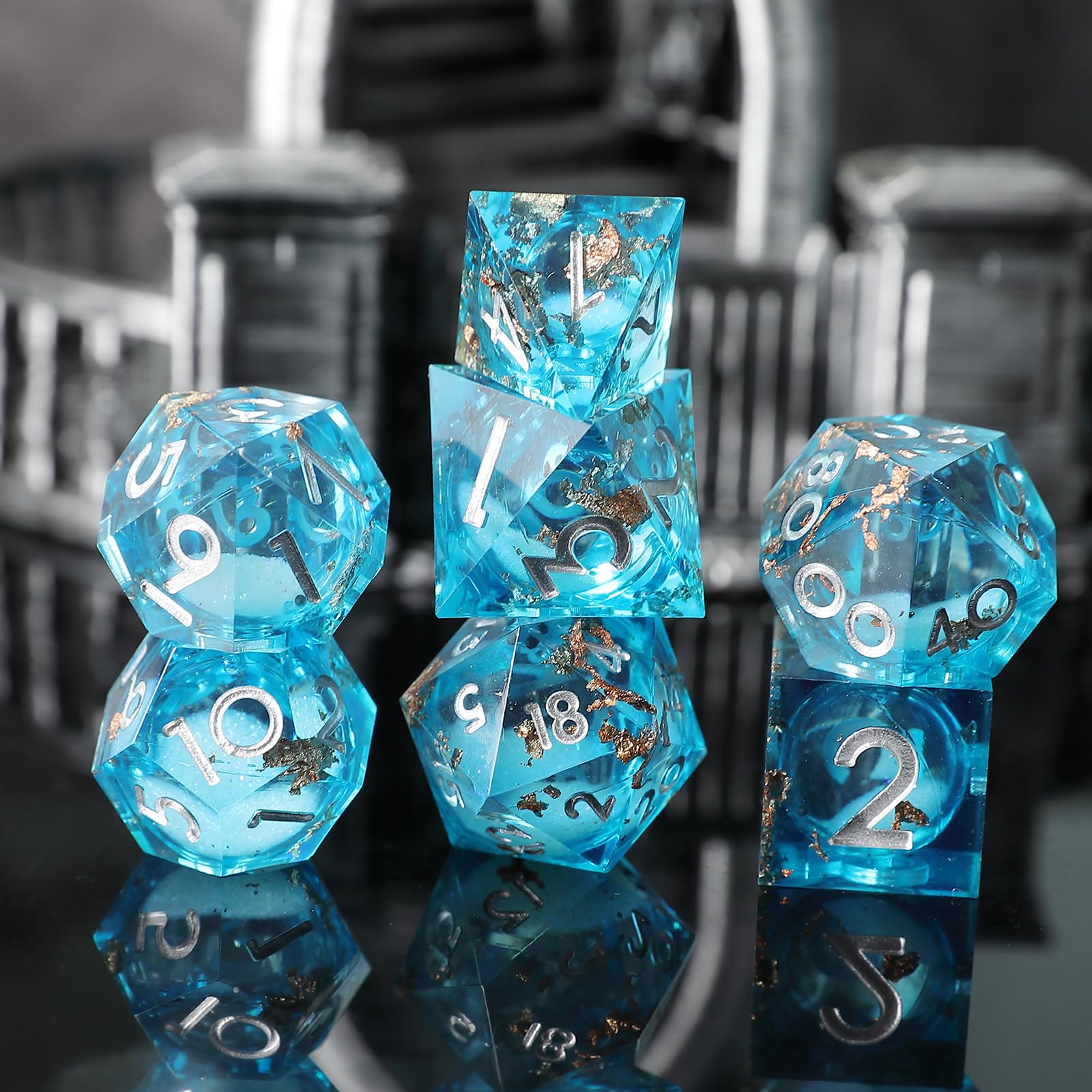 Elifel Liquid Core DND Dice Set 7pcs, Gold Foil Themed RPG Dice, Resin Material, Perfect for Dungeons and Dragons, D20 D12 D10 D8 D6 D4 β image 1