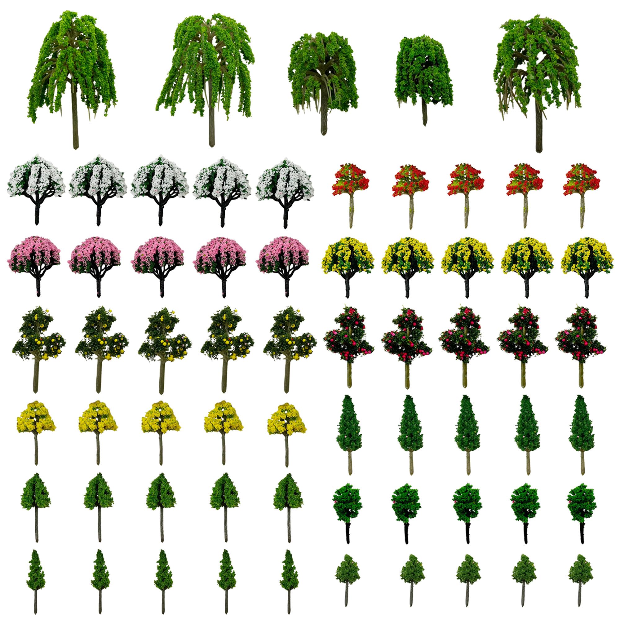 Cayway 65 PCS Model Trees Mixed Model Tree, Diorama Tree Fake Miniature Trees Model Scenery Supplies for DIY Projects Landscape Fairy Garden