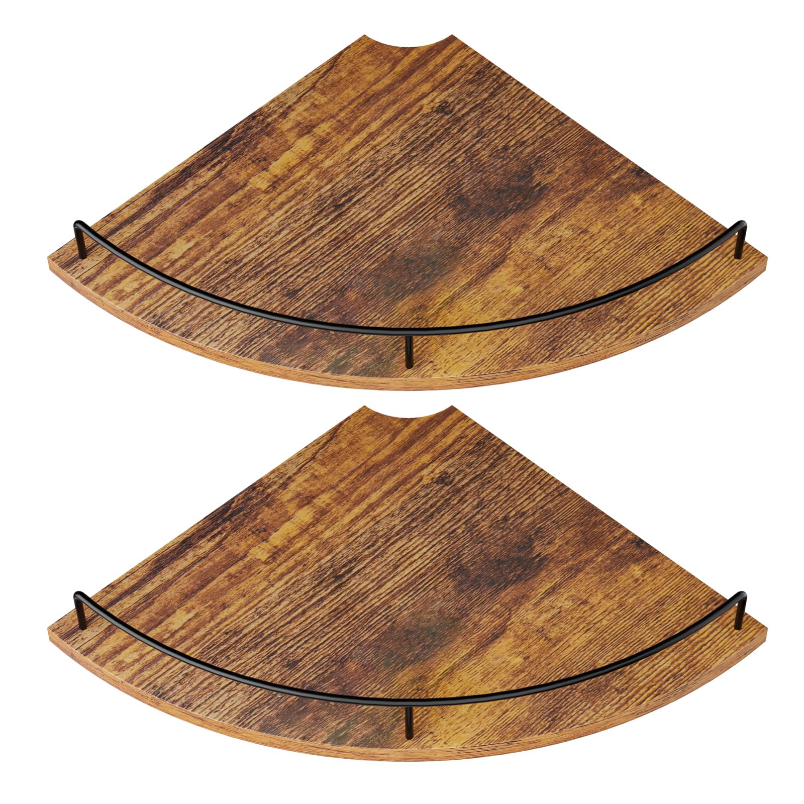 Photo 1 of FNBAR Corner Floating Shelves, Rustic Brown Wood, Set of 2, Wall Mount Storage with Guardrail for Bathroom Kitchen Living Room