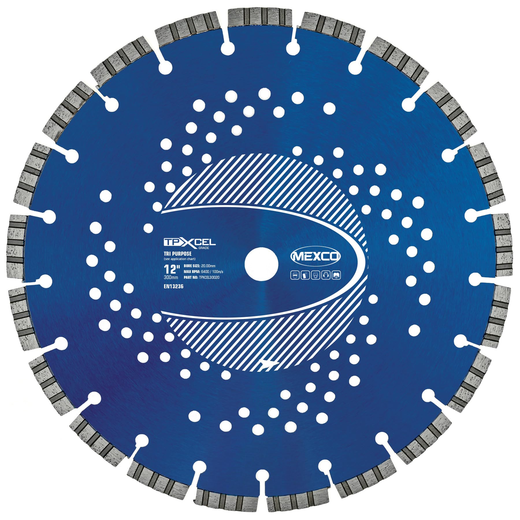 Mexco Tri-Purpose Diamond Blade 300mm XCEL Grade – Superior, High-Performance Multi-Material Cutting Disc for Concrete, Asphalt, Slate, Brick - 300mm, 10mm Segment Height