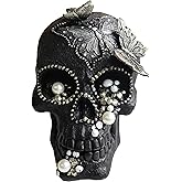 Resin Skull Head Decor Statue, Life Size Skull Halloween Decoration Home Decor Party Decorations,Skull Collectible Figurines,Adult Head Bone Model,Halloween Statue（Black）