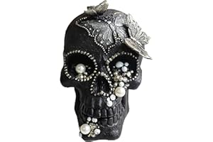 LAIKEARTS Resin Skull Head Decor Statue, Life Size Skull Halloween Decoration Home Decor Party Decorations,Skull Collectible Figurines,Adult Head Bone Model,Halloween Statue（Black）