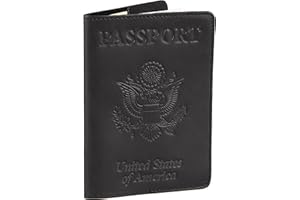 Shvigel US Leather Passport Book Cover - Thin American Travel Passport Holder - Premium International USA Passport Protector Case for Women Men (Black Vintage)