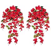 Fake Hibiscus Artificial Hanging Flowers Plants for Outdoors Spring Decoration, 2pcs Silk Hibiscus Vines Realistic UV Resistant Red Faux Flowers for Outside Planter Porch Patio Yard Home Wedding Party
