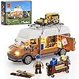 FUNWHOLE Carpentry Van Lighting Building-Bricks Set - Farm Woodworker Car Collectible Display Set 496 Pcs for Adults and Teen