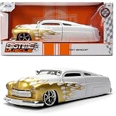 Jada Toys Bigtime Muscle 1:24 1951 Mercury Die-cast Car &ndash; Opening Doors, Hood, Trunk, Rubber Tires(White/Gold Flames)