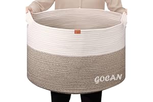 GOCAN Extra Large Laundry Basket toy storage 22"X22"X14" blanket basket Cotton Rope Woven Baskets with Handles for Living Room (Brown/Beige) XXXL