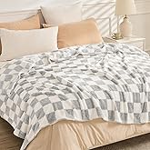 EMME Checkered Blanket Queen Size - 80"x90" Grey Knit Blanket Soft Fluffy Patterned Throw Blankets for Couch, Sofa, Chair, Bed, Camping, Picnic, Travel