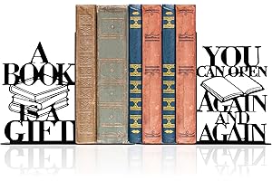 A Book is A Gift You Can Open Again and Again Bookends, Unique Metal Decorative and Kids Bookends for Home Classroom Bookshel