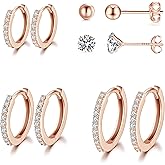 Silver Hoop Earrings for Women, 925 Sterling Silver Huggie Hinged Earrings with AAA Cubic Zirconia, Diameter 13mm Hypoallergenic Small Sleeper Hoop, 8/10/12/13MM