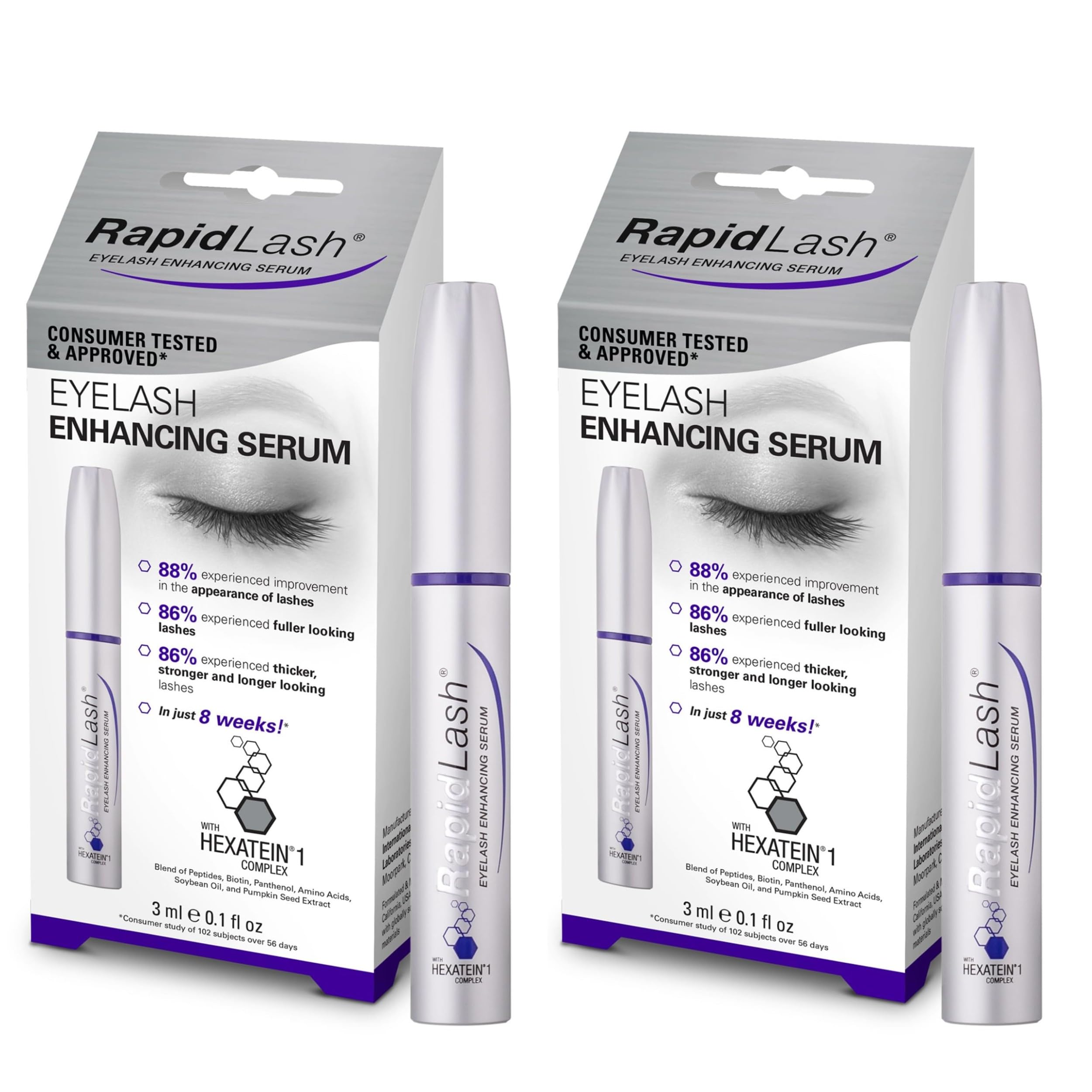 RapidLash Duo Bundle Eyelash Enhancing Serum, Hexatein 1 Complex, 3 ml (Pack of 2)