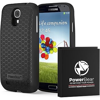 PowerBear Samsung Galaxy S4 Extended Battery [6000mAh] & Back Cover & Protective Case (Up to 2.3X Extra Battery Power) - Black [24 Month Warranty & Screen Protector Included]