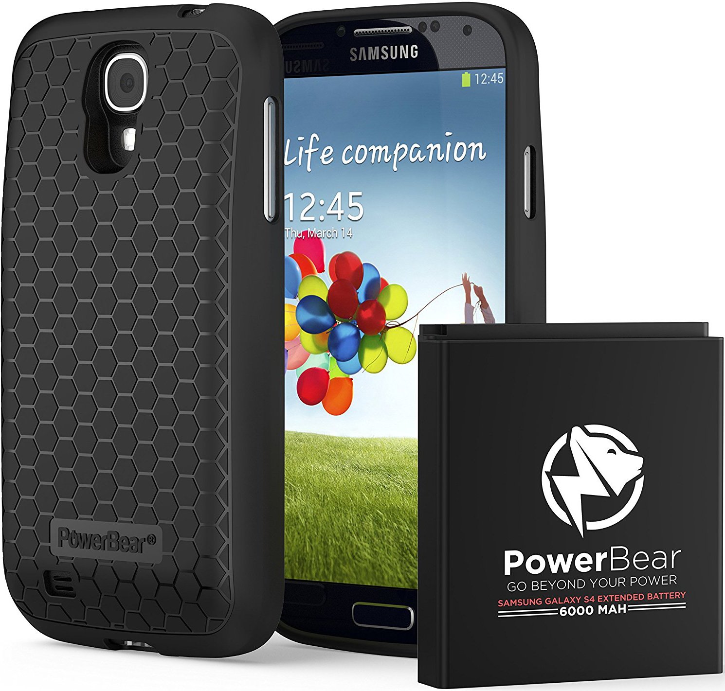 Amazon.com: PowerBear Samsung Galaxy S4 Extended Battery [6000mAh] & Back  Cover & Protective Case (Up to 2.3X Extra Battery Power) - Black [24 Month  ...