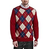 Kallspin Men's Wool Blend Crewneck Sweater Argyle Long Sleeve Pullover Sweater for Casual Or Dressy Wear
