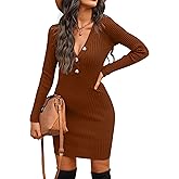 Blooming Jelly Womens Long Sleeve Sweater Dress Sexy V Neck Bodycon Mini Fall Dresses Trendy Ribbed Ladies Winter Sweater