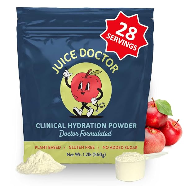 HYDRATION POWDER MADE WITH APPLE JUICE POWDER, MAGNESIUM CITRATE, VITAMIN D FAMILY FRIENDLY ELECTROLYTE POWDER DRINK MIX FOR MEN, WOMEN, AND CHILDREN, BY JUICE DOCTOR, 1.2LB (560G / 28 SERVINGS)