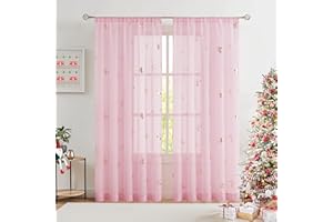 Jubilantex Pink Butterfly Sheer Curtains Gold Print Drapes for Baby Girls Nursery, Kids Bedroom 84 Inch Long Toddler Linen Textured Curtain Rod Pocket Window Treatment Sets, 2 Panels