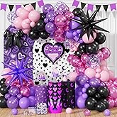 Pink and Purple Balloon Garland Arch Kit, Black Purple Pink Metallic Confetti Latex Party Balloons with Explosion Star Foil B
